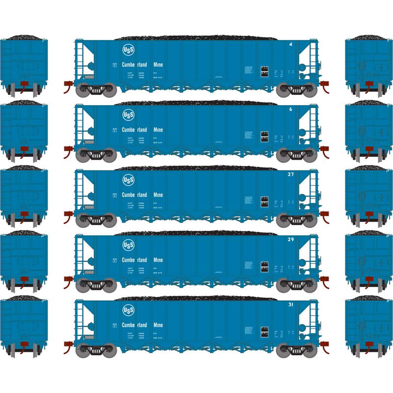 HO Ortner 5-Bay Rapid Discharge Hopper, USSX #4 / 6 / 27 / 29 / 31 (5)