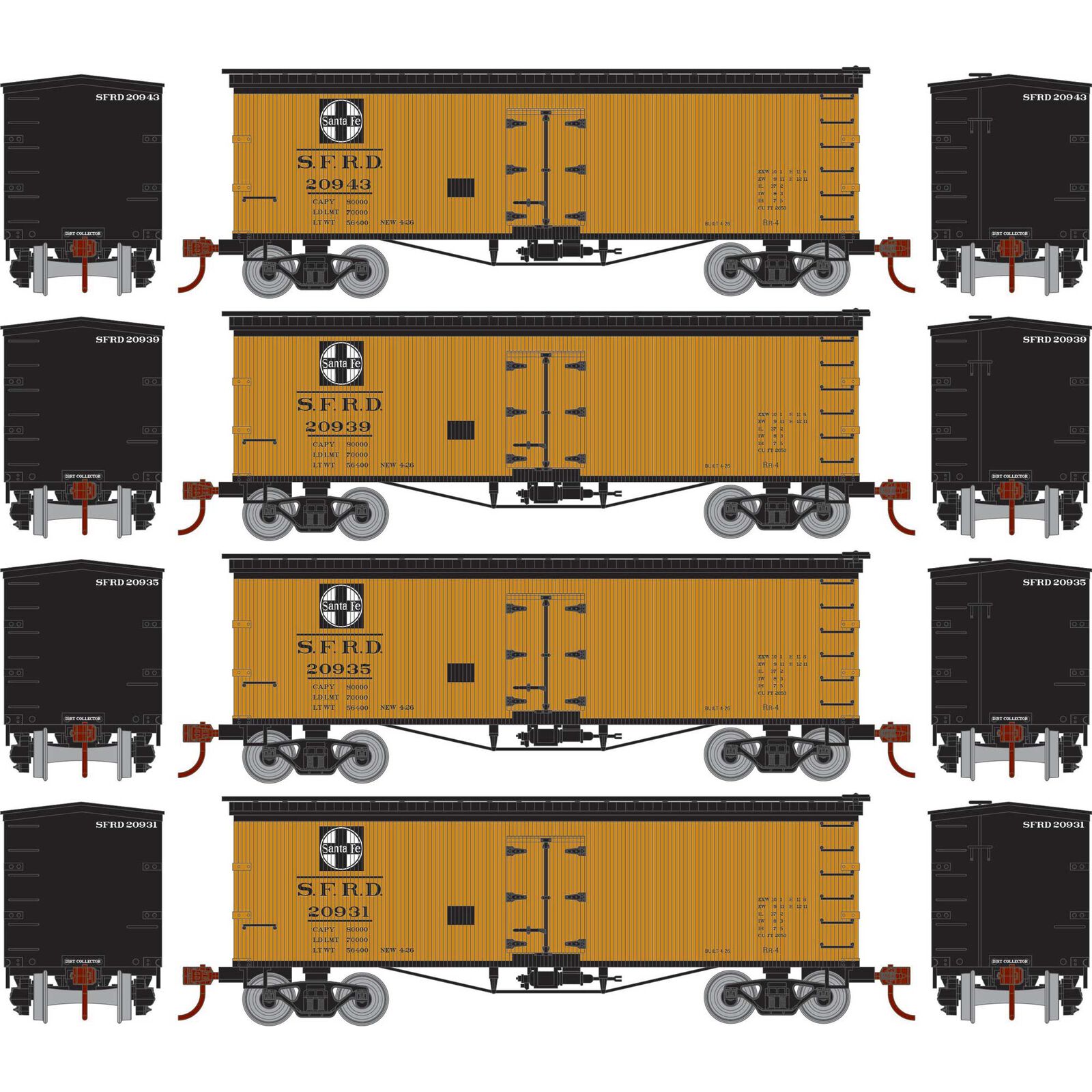 HO 36' Wood Reefer, SFRD #20931 / 20935 / 20939 / 20943 (4)