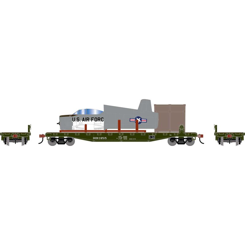 HO ATH 50' Flat Car w/T-28B Trojan Airplane, Flat Car- DODX #39515; Airplane- Air Force 91494