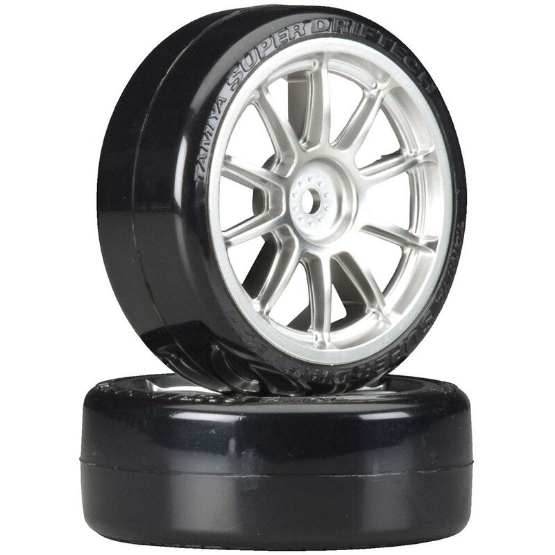 Metal Plated 10-Spoke Wheels with Mounted Super Drift Tech Tires, 24mm (2)