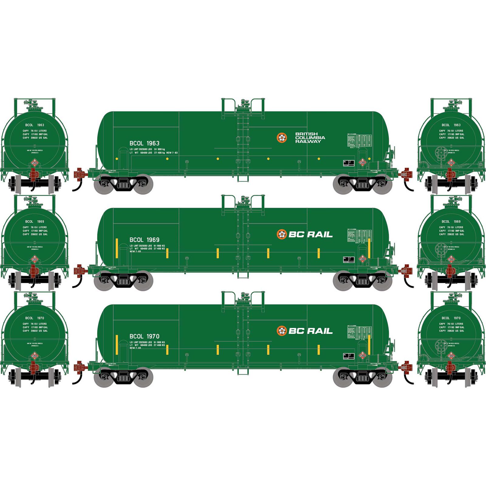 HO ATH RTC 20,900 Gallon Tank Car, BCOL #1963/1969/1970 (3)