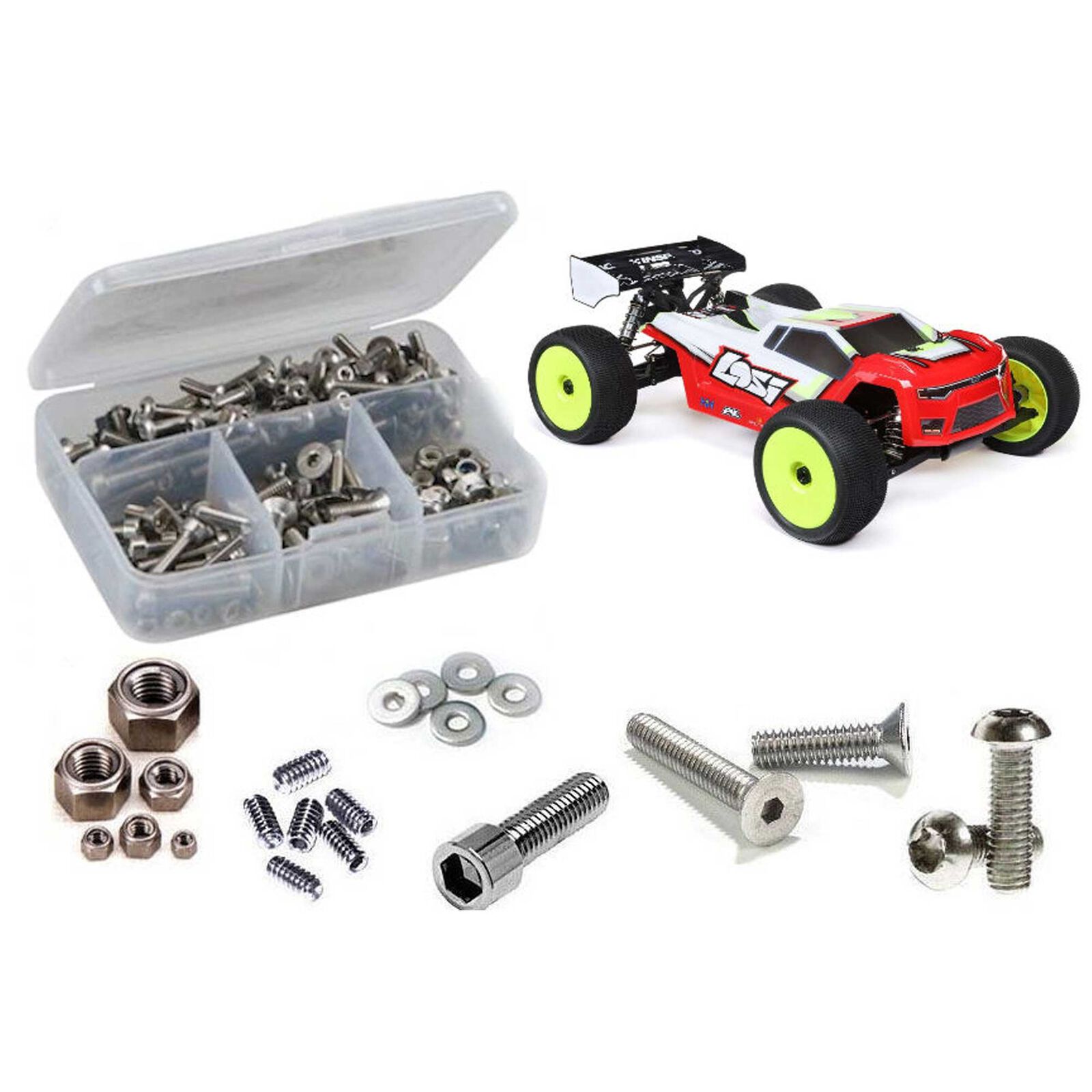 Stainless Steel Screw Kit: 1/8 Losi 8ight-XTE 4x4 Truggy