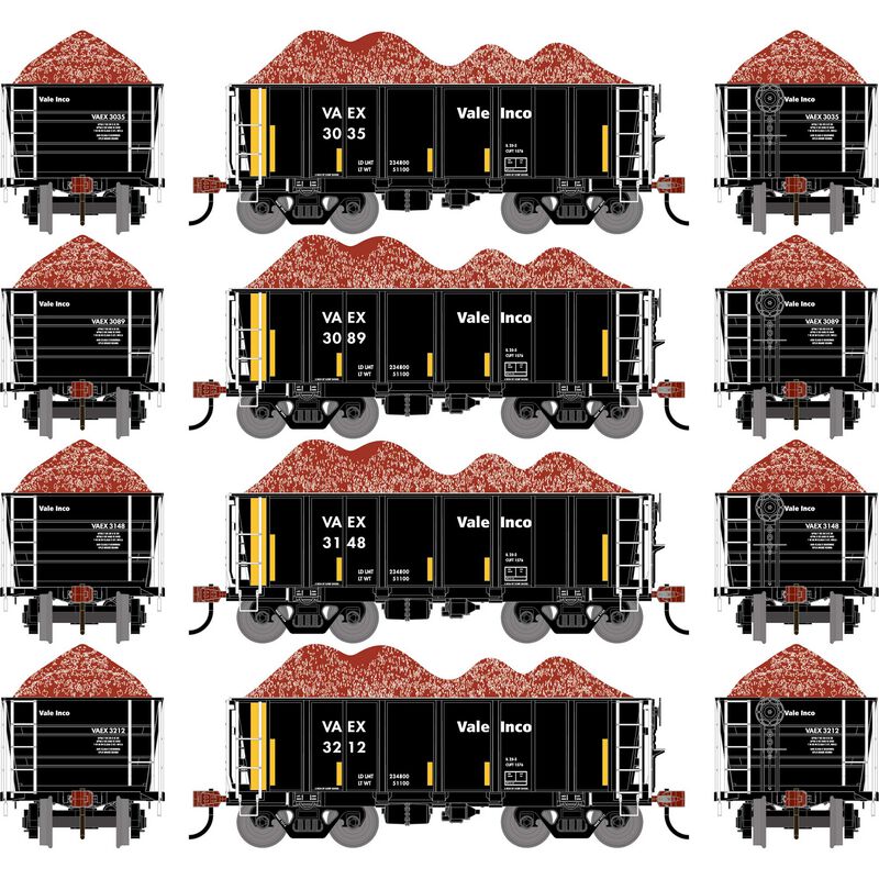 HO ATH 26' PC&F Ore Car Tight-Bottom Low-Side w/Load, VAEX #3035/3089/3148/3212 (4)