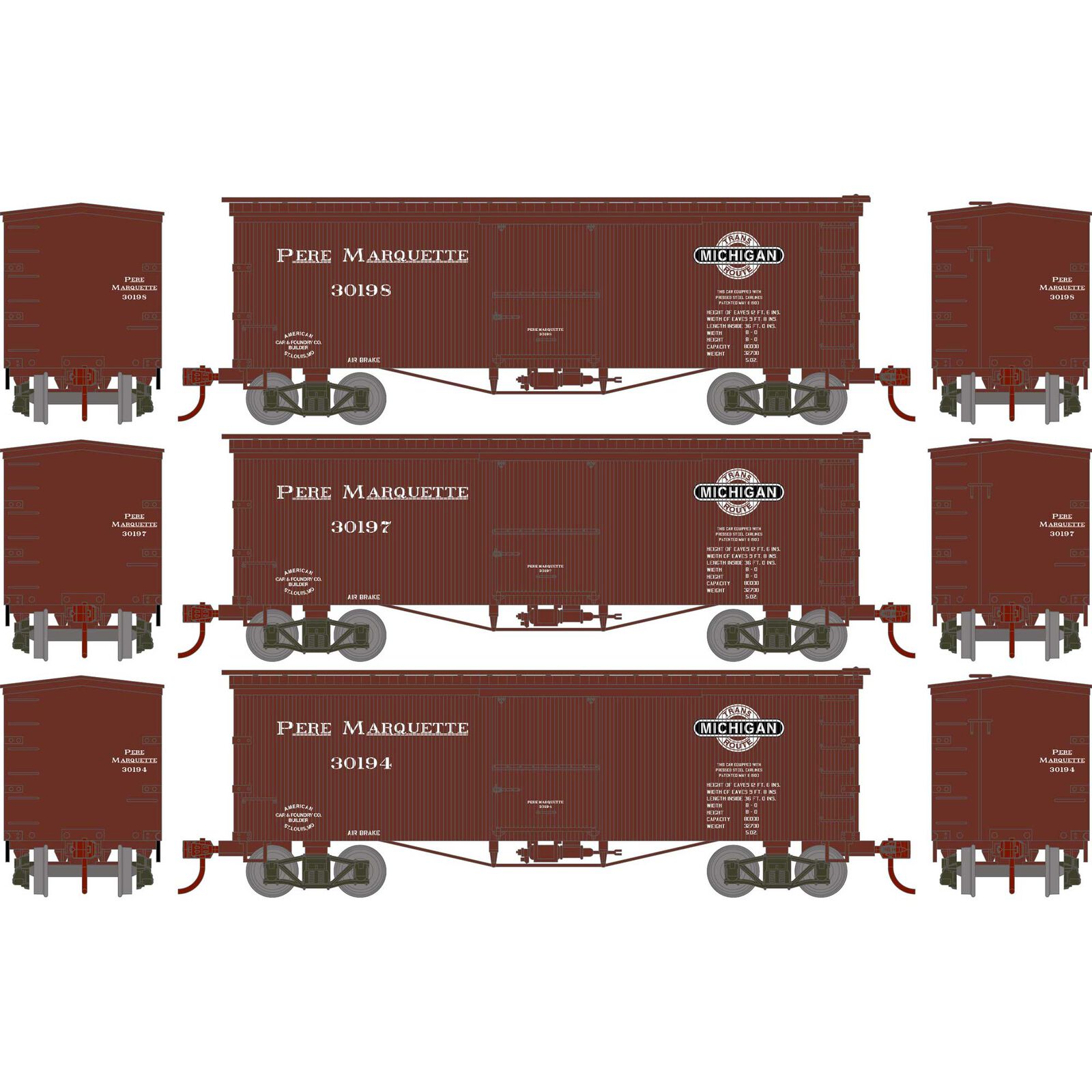HO RND 36' Old Time Box Car, PM #30194/30197/30198 (3)