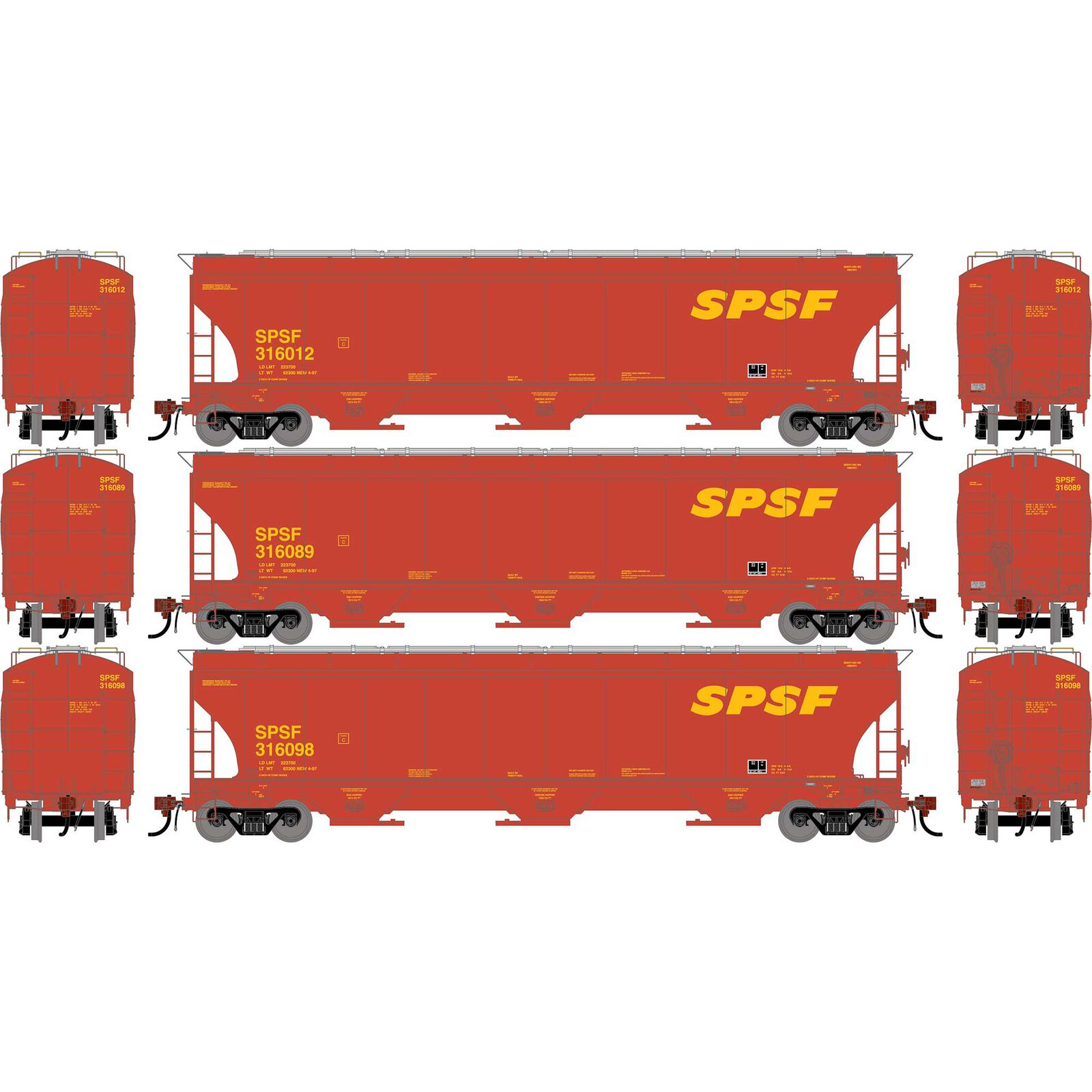 HO GEN Trinity 5161 Covered Hopper, Legendary Liveries SPSF #316012/316089/316098 (3)