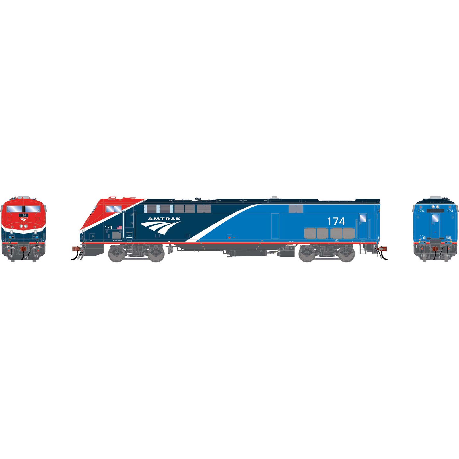 HO P42DC Locomotive with DCC & Sound, AMTK Phase VII #174