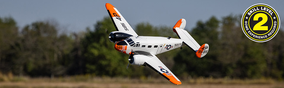 Skill Level 2 for the E-flite Beechcraft D18/RC-45J 1.5m RC Airplane