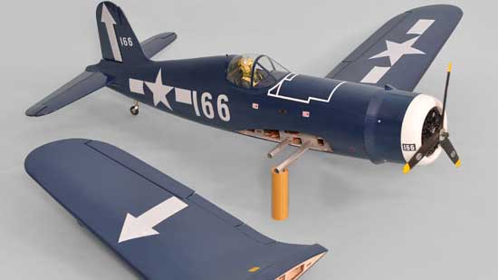 Phoenix Model F4U Corsair GP/EP 20cc ARF - Removed wing showing joiner tubes Phoenix Model F4U Corsair GP/EP 20cc ARF - Removed wing showing joiner tubes