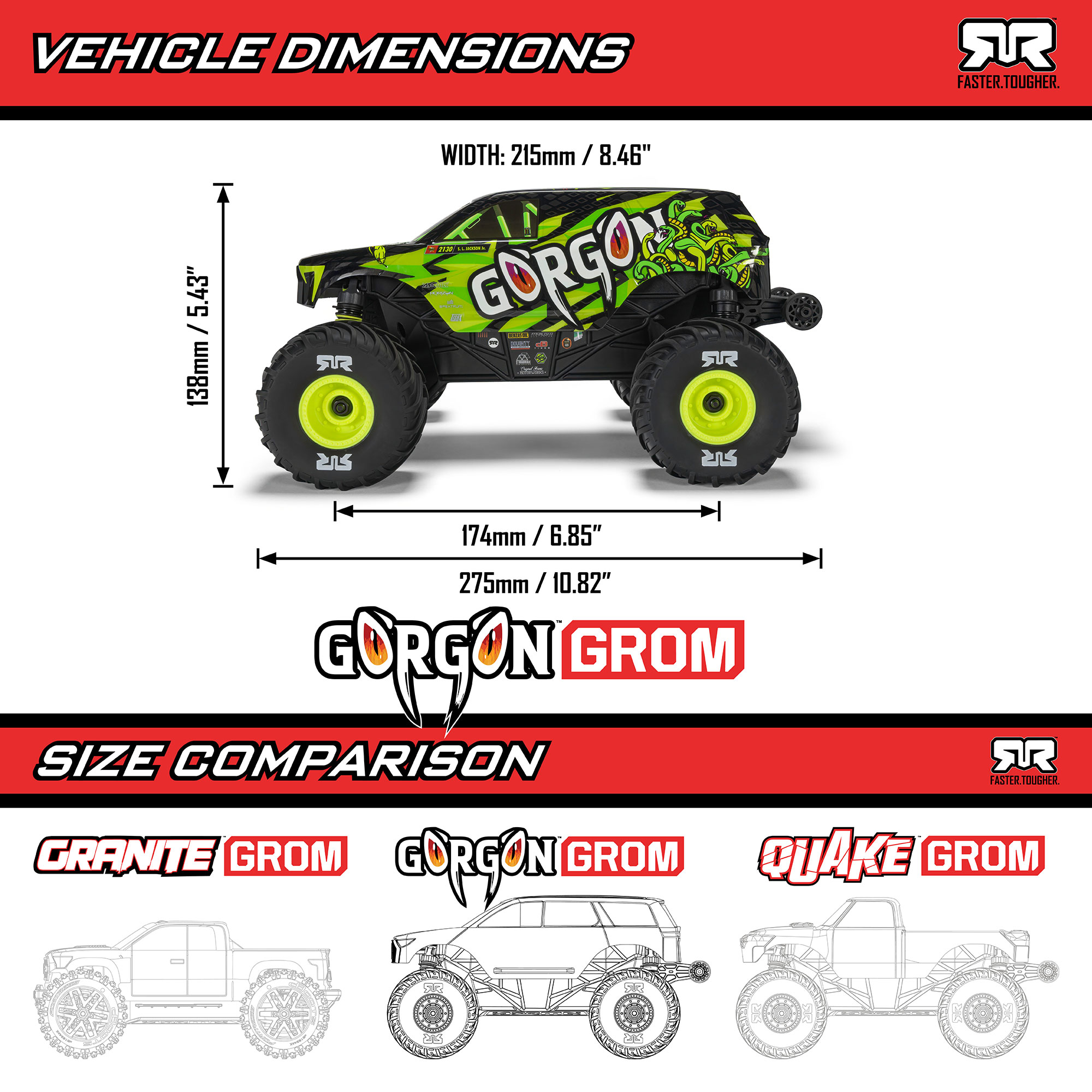 1/16 GORGON GROM 4X4 RTR Brushed Monster Truck (Battery & Charger Included), Yellow