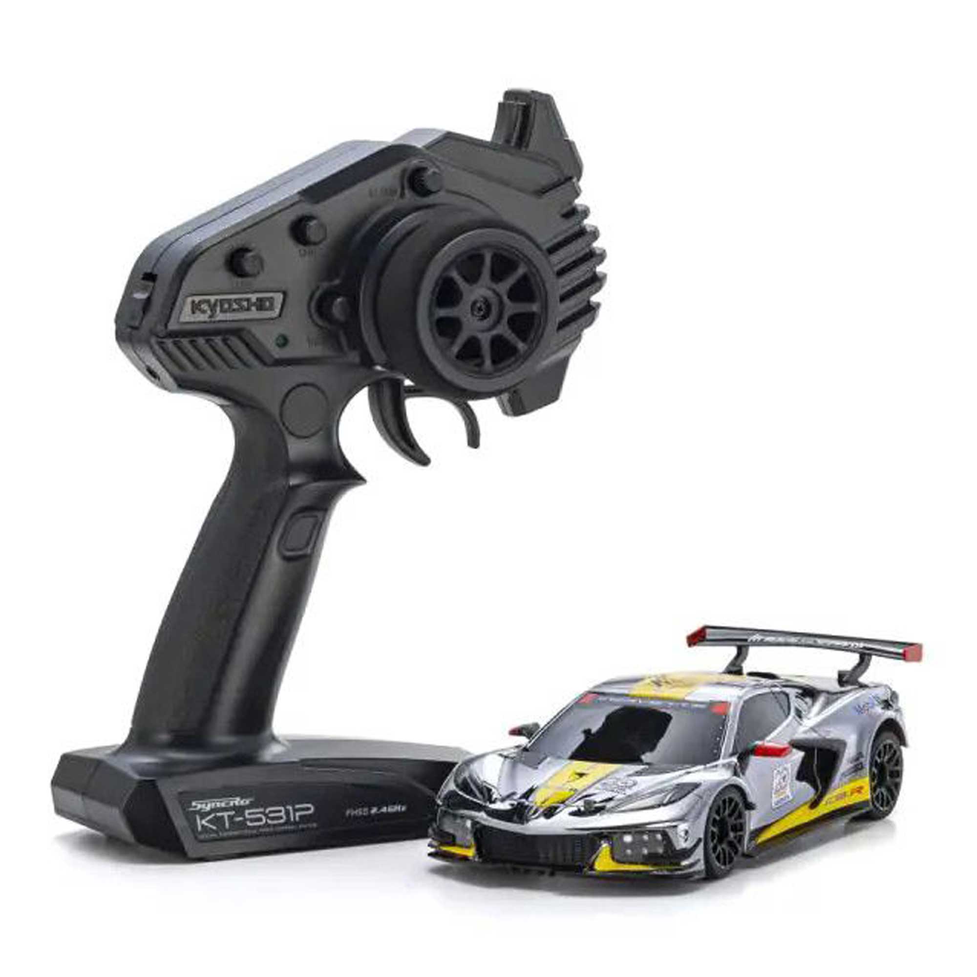 1/28 Chevrolet Corvette C8.R MR-04 MINI-Z RWD RTR, Chrome/ Yellow