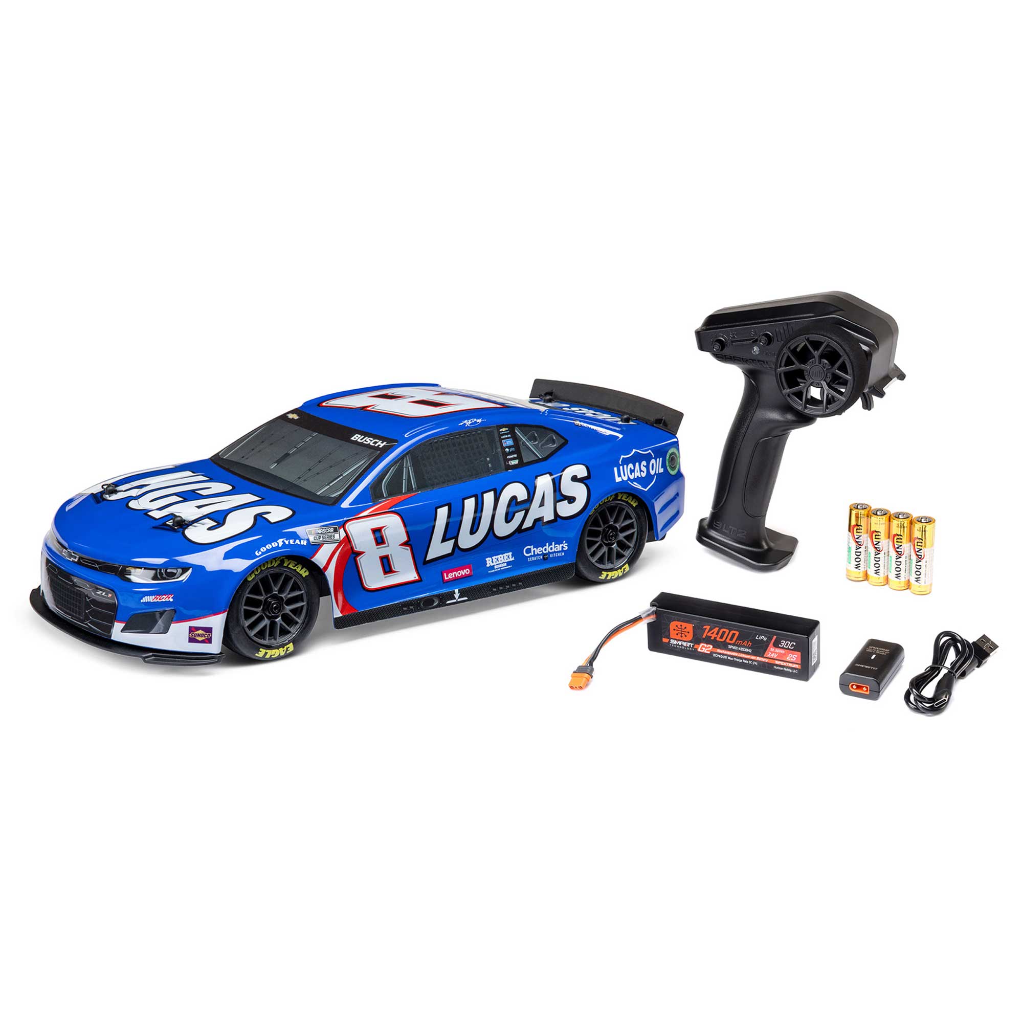 1/12 NASCAR RC Race Car Kyle Busch No. 8 2024 Lucas Oil Chevrolet ZL1 Camaro 2S AWD RTR Brushed On-Road (Battery & Charger Included), Blue