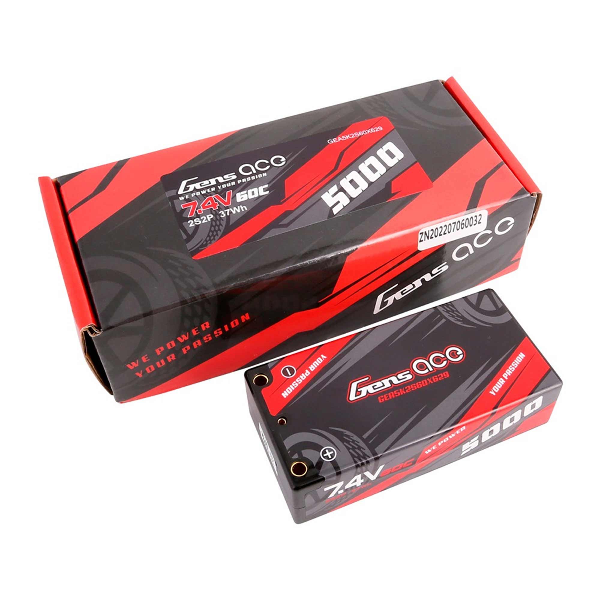 7.4V 5000mAh 2S 60C Shorty Hardcase LiPo Battery: 4mm Tubes