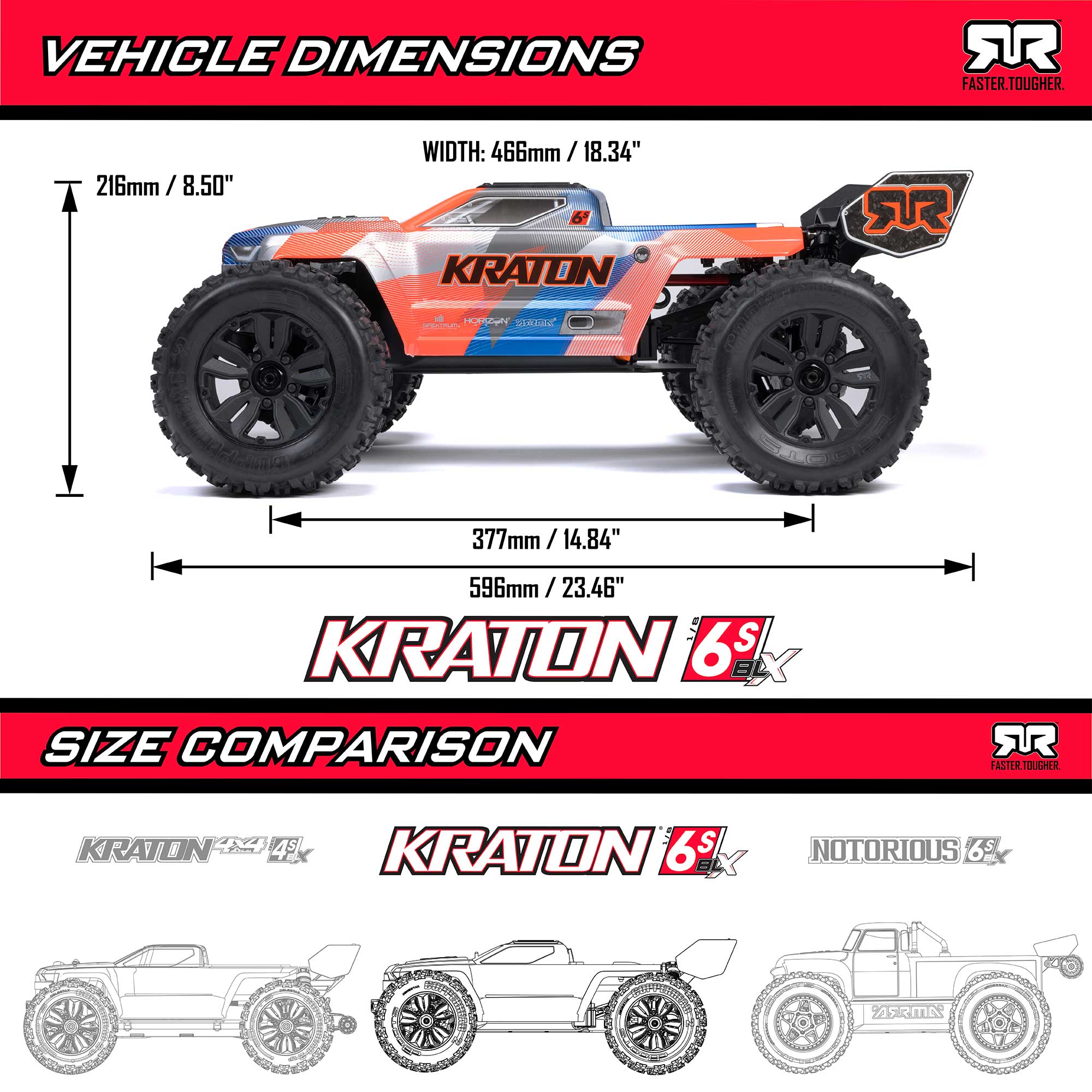 1/8 KRATON 4X4 6S BLX BRUSHLESS V6 SPEED TRUCK RTR (Blue/Red)