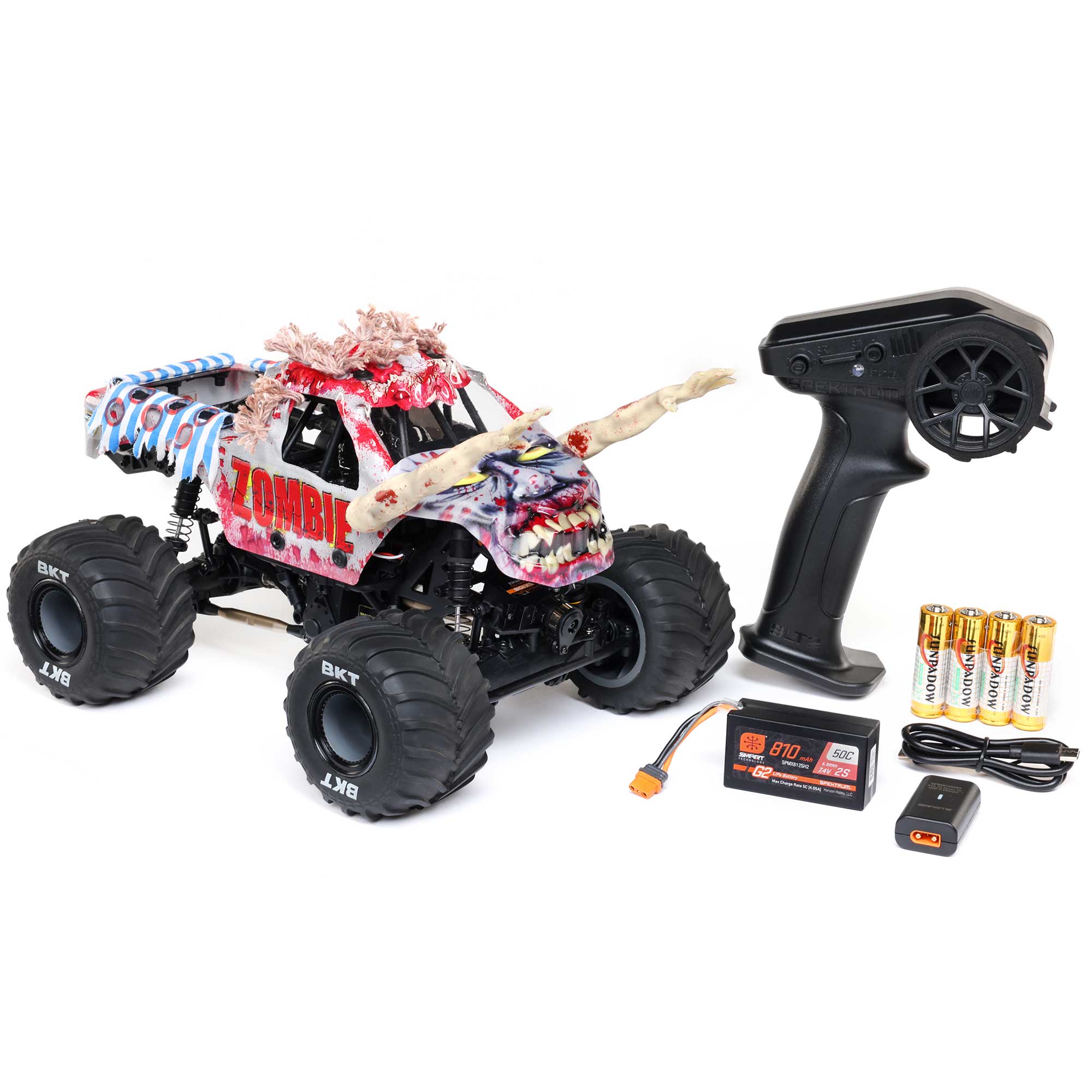 1/18 Mini LMT Zombie 2S 4X4 RTR Brushed Monster Truck (Battery & Charger Included), Red