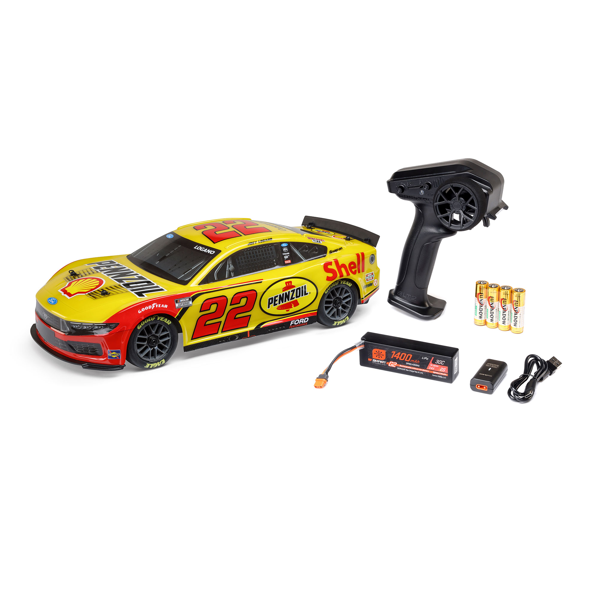 1/12 NASCAR RC Race Car Joey Logano No. 22 Shell 2025 Ford Mustang 2S AWD RTR Brushed On-Road (Battery & Charger Included)