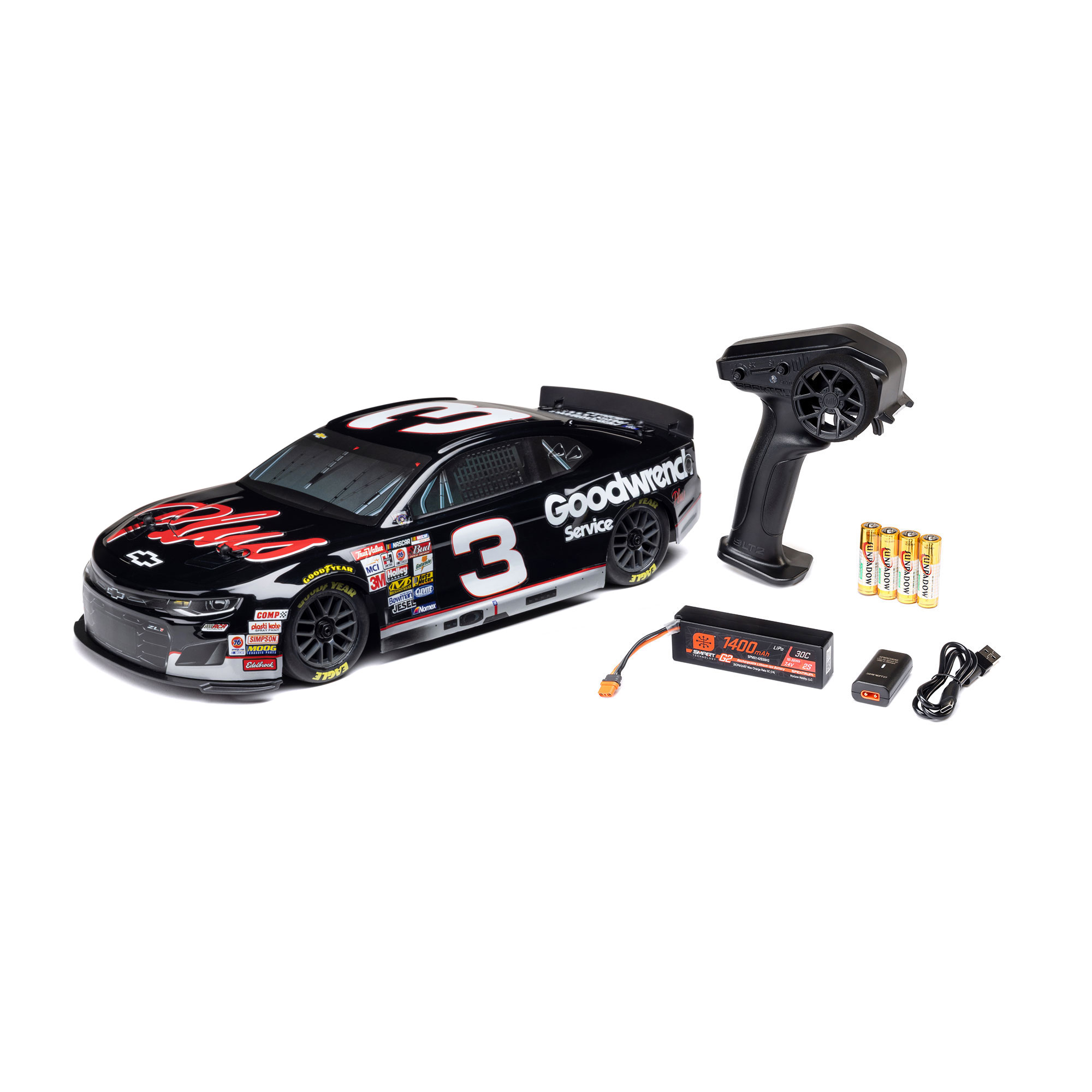 1/12 NASCAR RC Racecar RCR No. 3 GM Goodwrench Chevrolet ZL1 2S AWD RTR Brushed On-Road (Battery & Charger Included), Black